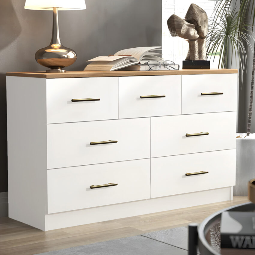 Cómoda Harmony 7 Cajones Blanco y Duna