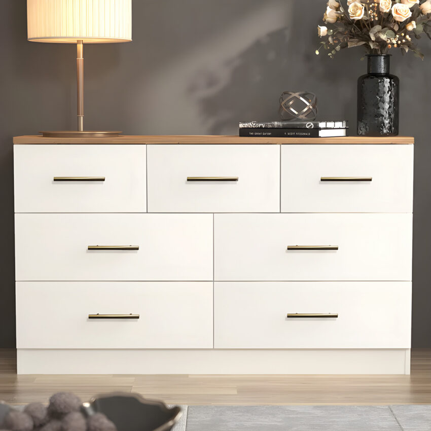 Cómoda Harmony 7 Cajones Blanco y Duna