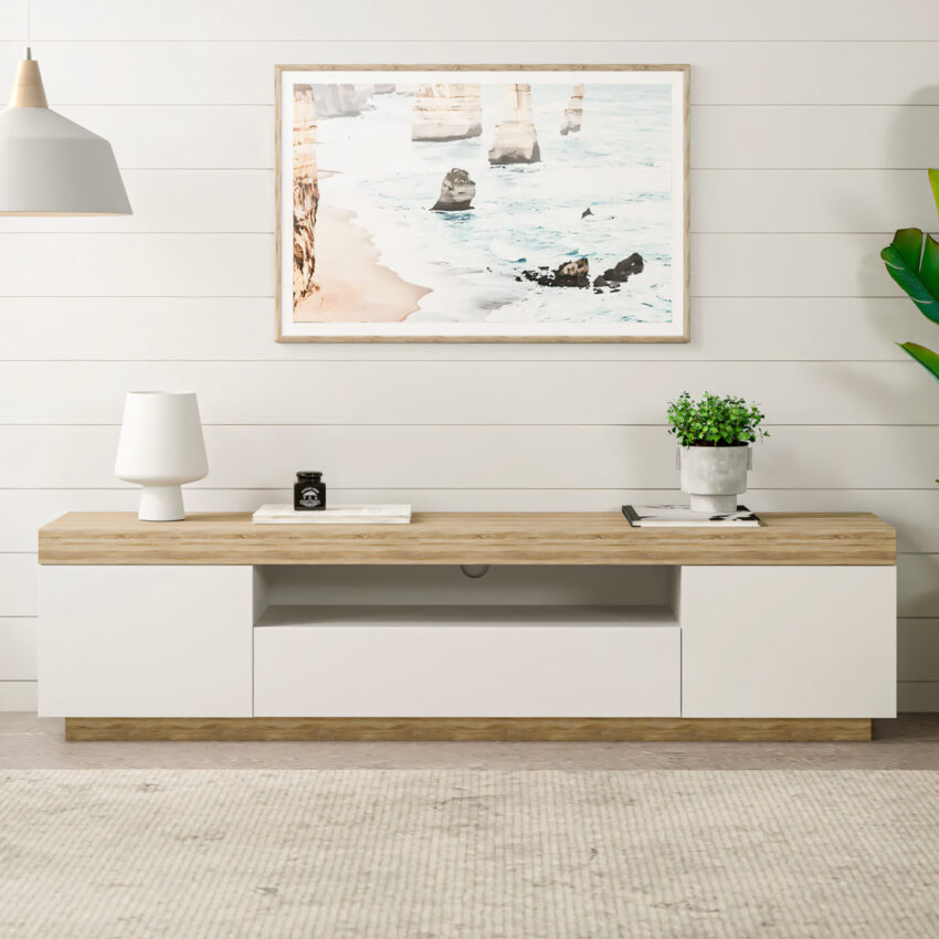mesa para tv alba blanco y duna