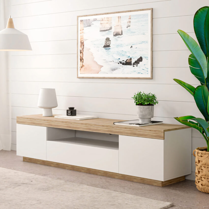 mesa para tv alba blanco y duna