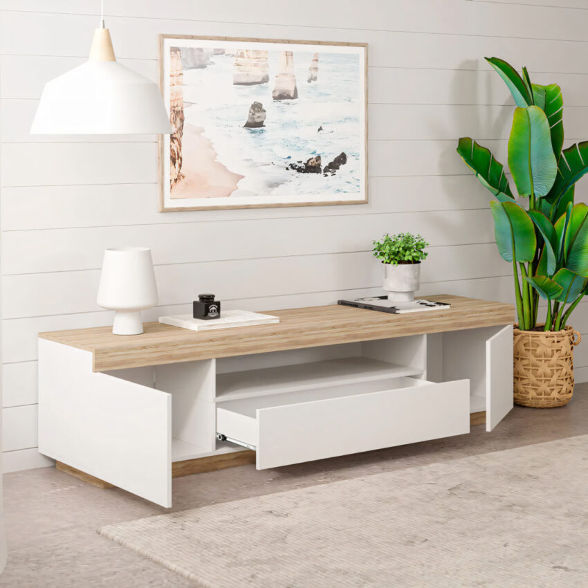 mesa para tv alba blanco y duna