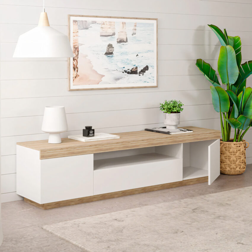mesa para tv alba blanco y duna