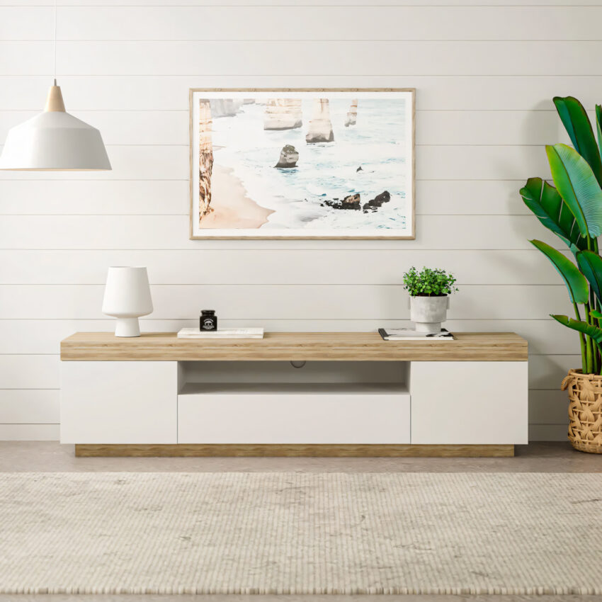 mesa para tv alba blanco y duna