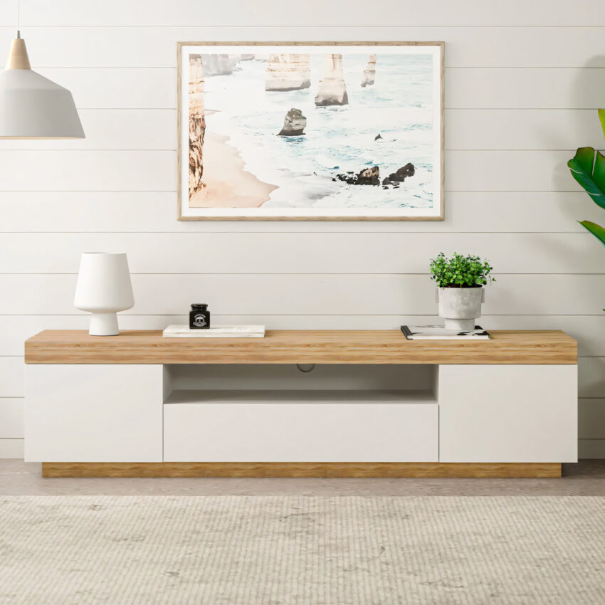 mesa para tv alba blanco y duna