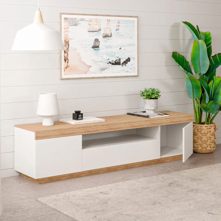 mesa para tv alba blanco y duna