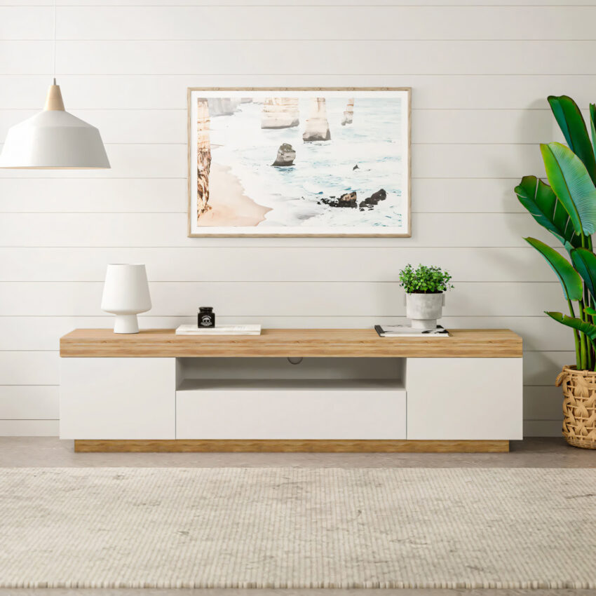 mesa para tv alba blanco y duna